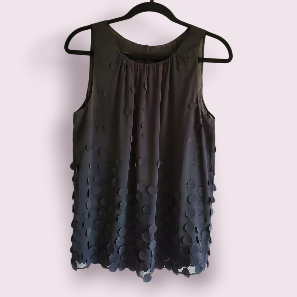Talbots Petites Black Sleeveless Circle Detail Tank Top‎ Party Career